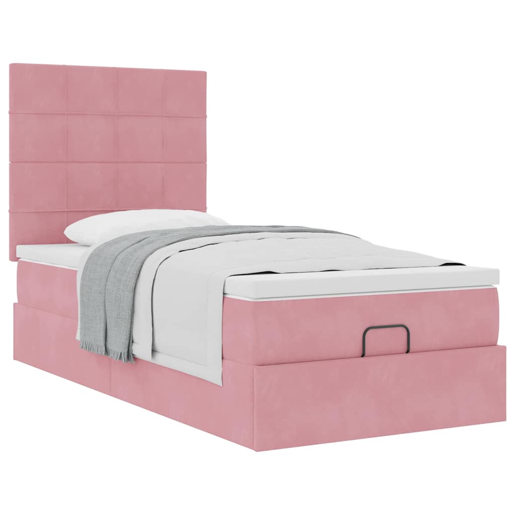 Struttura Letto Pouf Con Materassi In Velluto Rosa