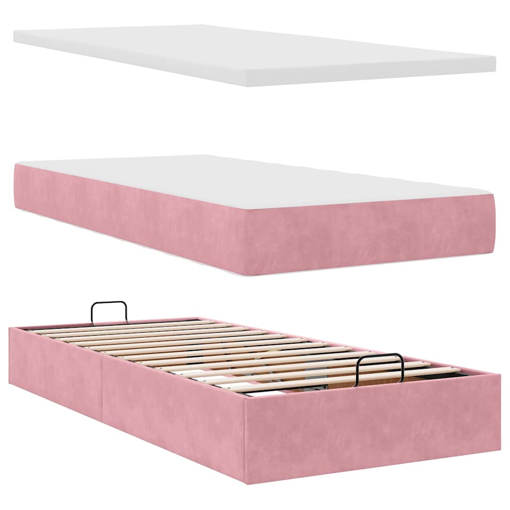 Struttura Letto Pouf Con Materassi In Velluto Rosa