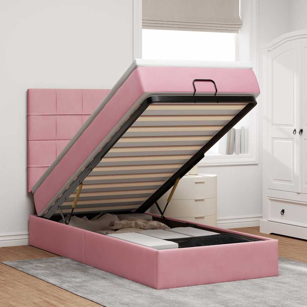 Struttura Letto Pouf Con Materassi In Velluto Rosa