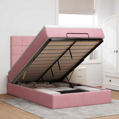 Struttura Letto Pouf Con Materassi In Velluto Rosa