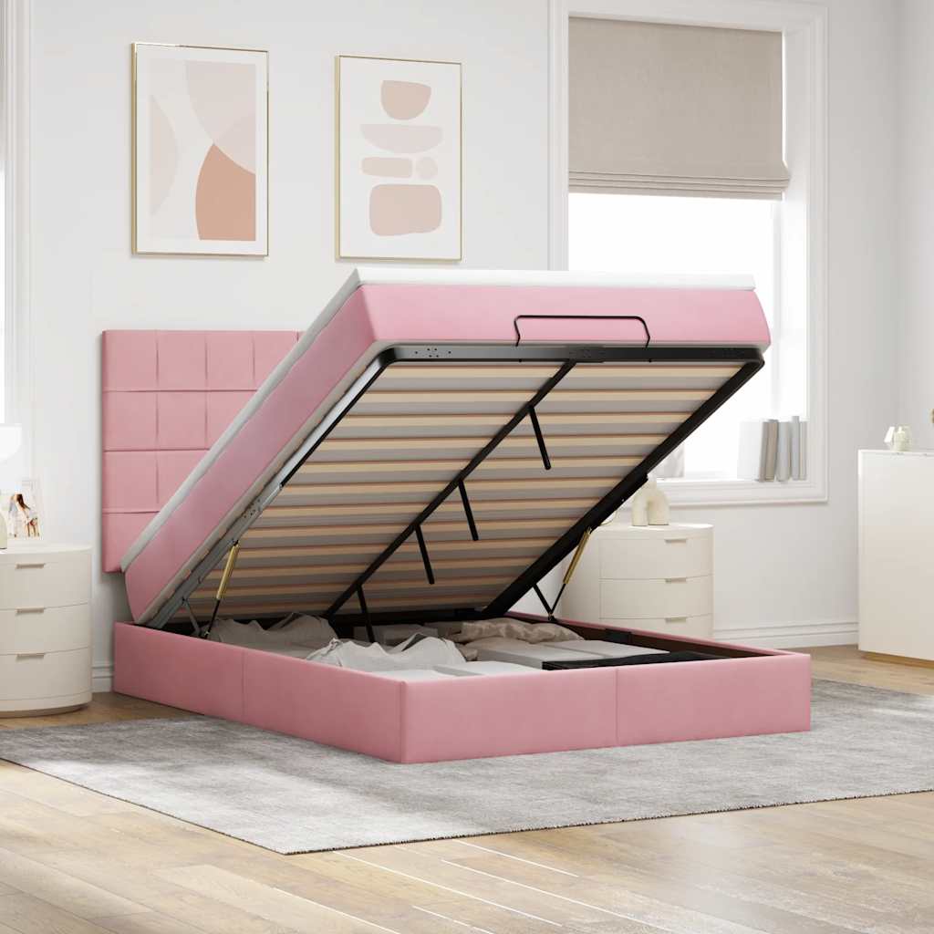 Struttura Letto Pouf Con Materassi In Velluto Rosa