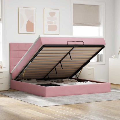 Struttura Letto Pouf Con Materassi In Velluto Rosa