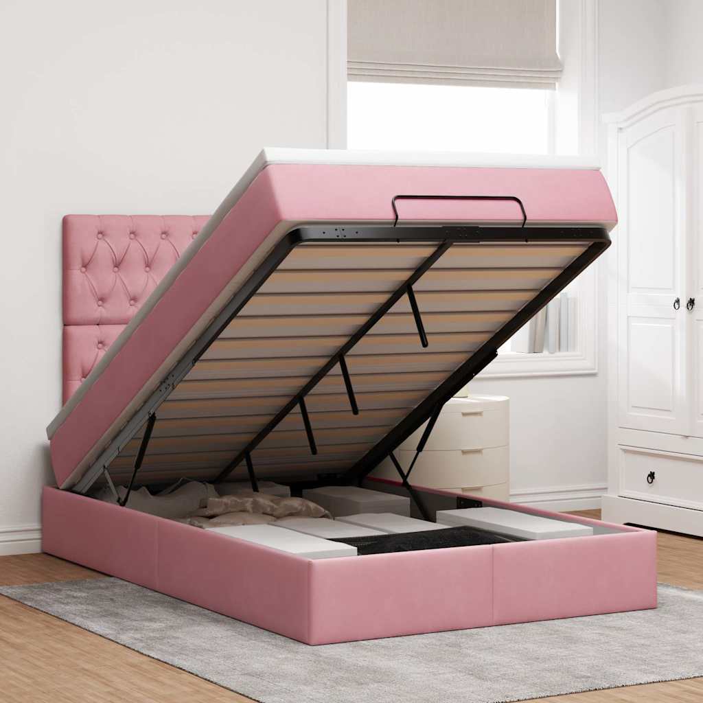 Struttura Letto Pouf Con Materassi In Velluto Rosa