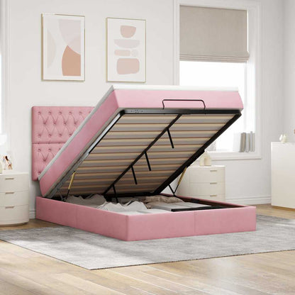 Struttura Letto Pouf Con Materassi In Velluto Rosa
