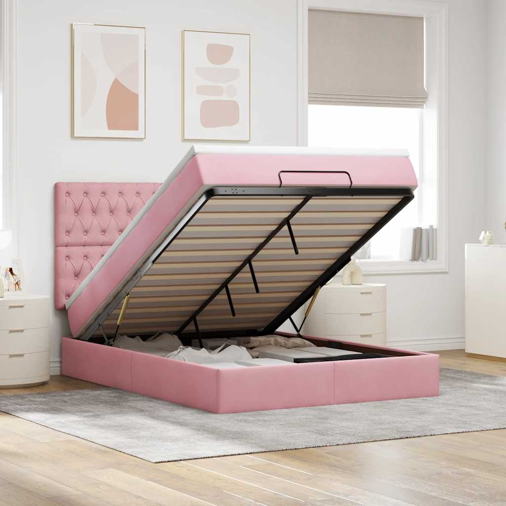 Struttura Letto Pouf Con Materassi In Velluto Rosa