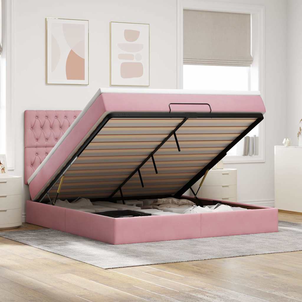 Struttura Letto Pouf Con Materassi In Velluto Rosa