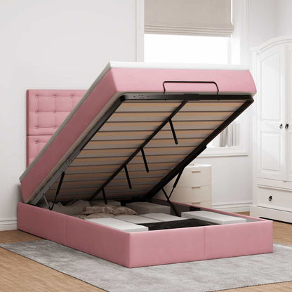 Struttura Letto Pouf Con Materassi In Velluto Rosa