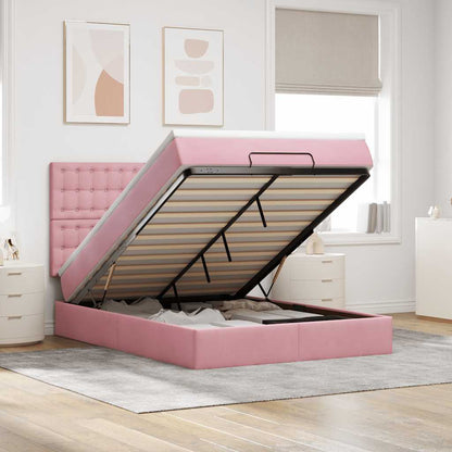 Struttura Letto Pouf Con Materassi In Velluto Rosa