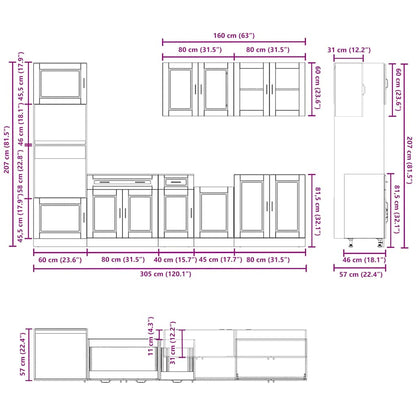 Set Mobili Da Cucina 7 Pz Porto Neri Legno Multistrato