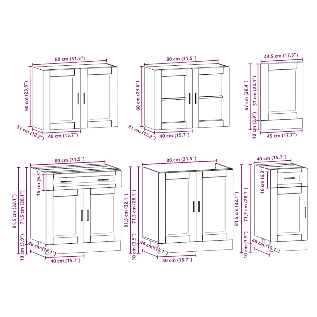 Set Mobili Da Cucina 7 Pz Porto Neri Legno Multistrato