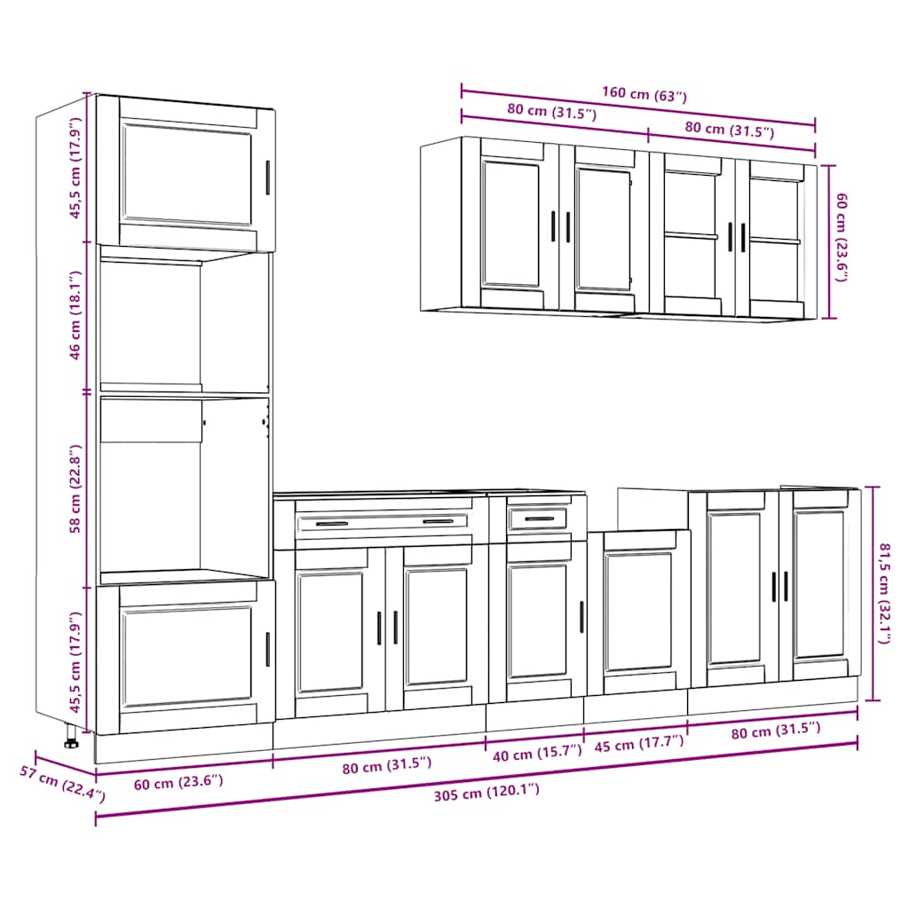 Set Mobili Da Cucina 7 Pz Porto Neri Legno Multistrato