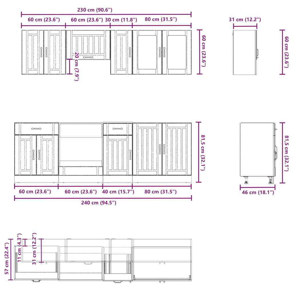 Set Mobili Da Cucina 8 Pz Kalmar Truciolato