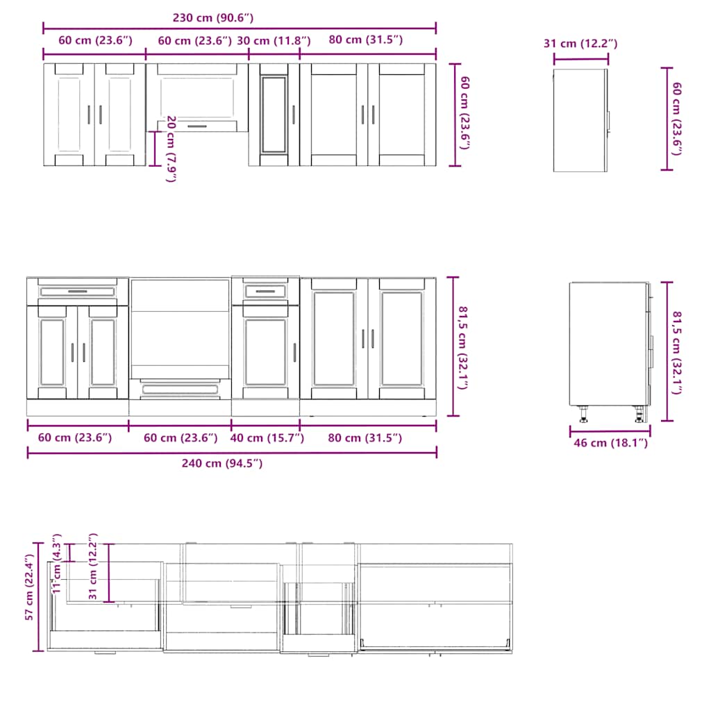 Set Mobili Da Cucina 8 Pz Kalmar Truciolato