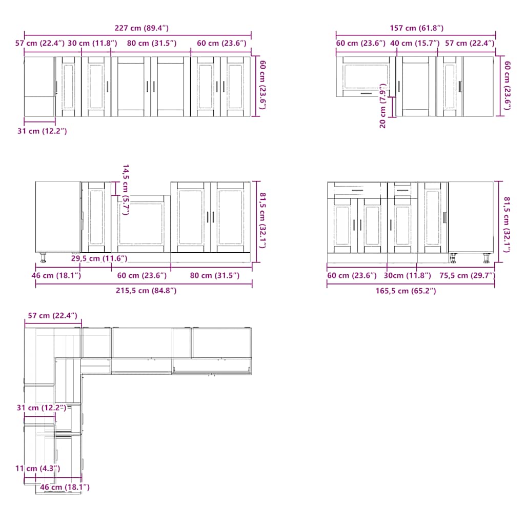 Set Mobili Da Cucina 11 Pz Porto Bianchi Legno Multistrato