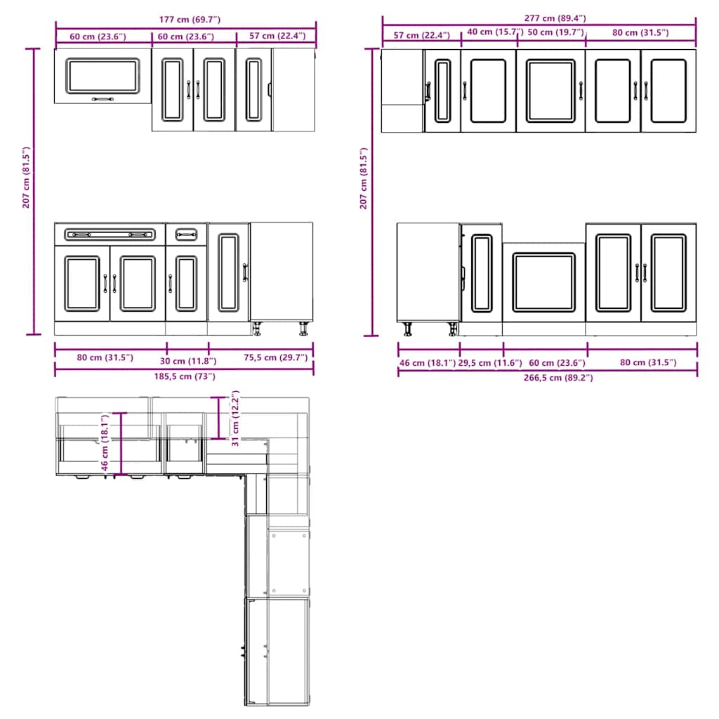 Set Mobili Da Cucina 11 Pz Kalmar Legno Vecchio In Truciolato