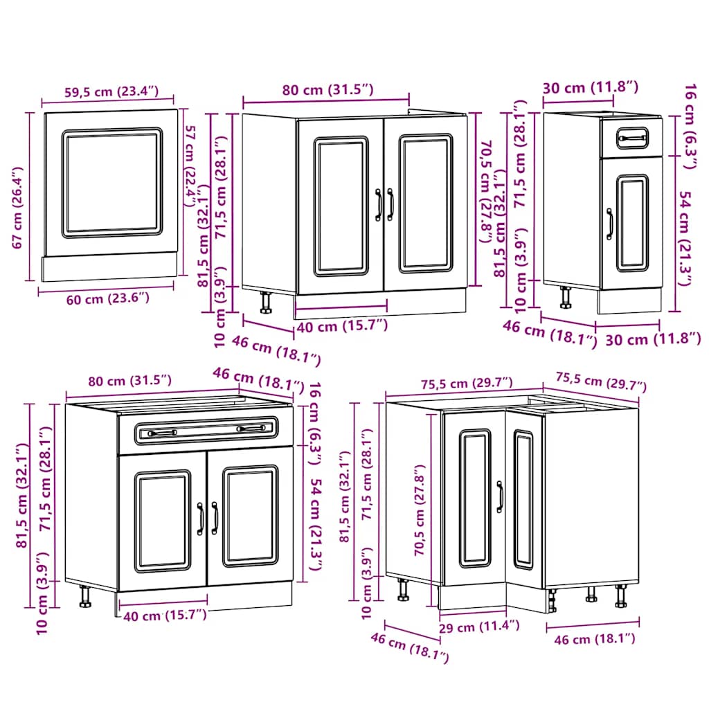 Set Mobili Da Cucina 11 Pz Kalmar Legno Vecchio In Truciolato