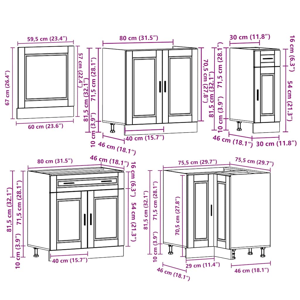Set Mobili Da Cucina 11 Pz Porto Neri Legno Multistrato