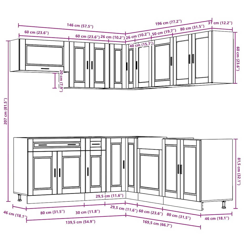 Set Mobili Da Cucina 11 Pz Porto Neri Legno Multistrato
