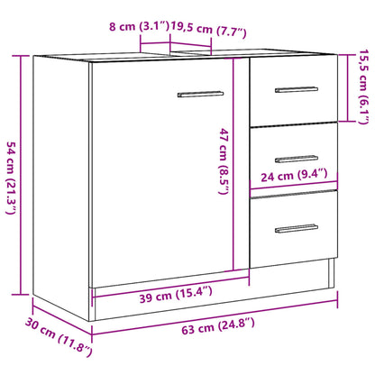 Mobile Sottolavabo Legno Vecchio 63X30X54 Cm In Truciolato
