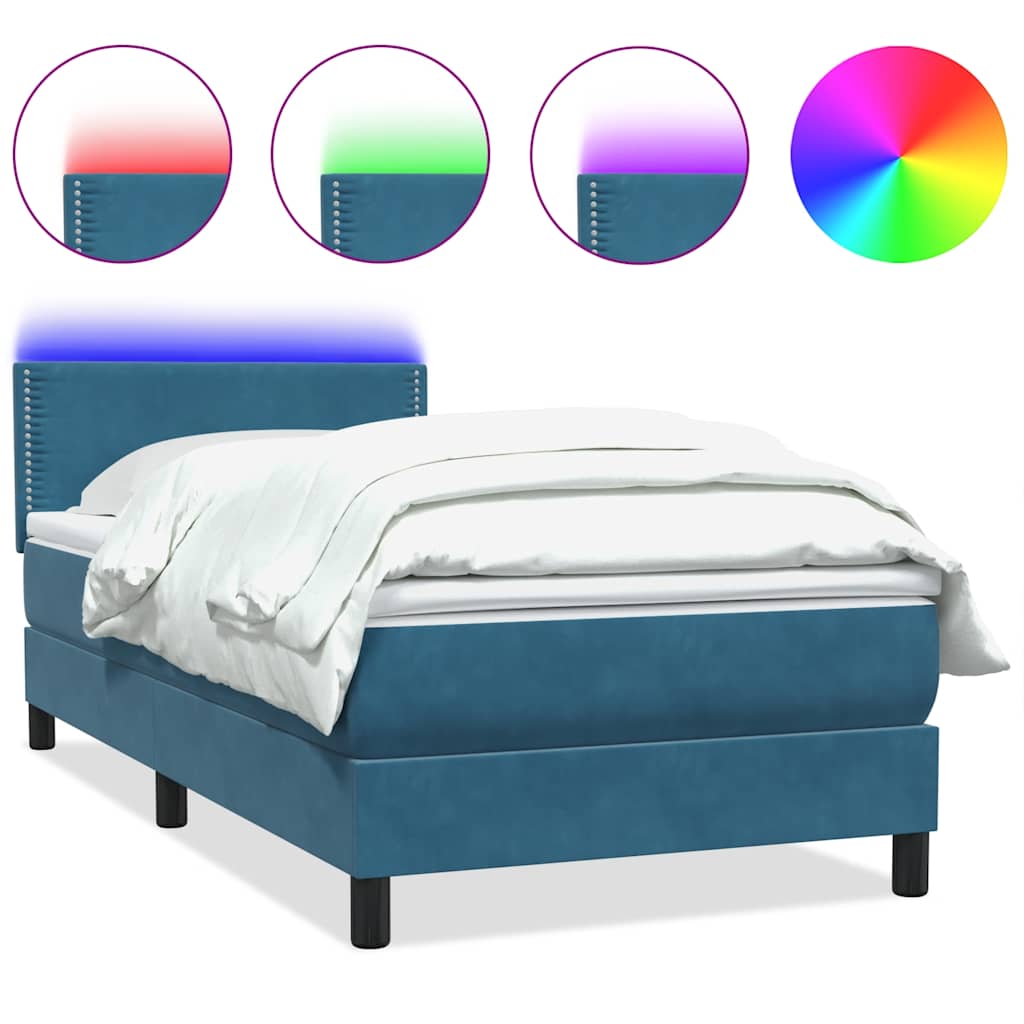 Letto A Molle Con Materasso E Led Blu Scuro 100X220 Cm In Velluto Verde Scuro