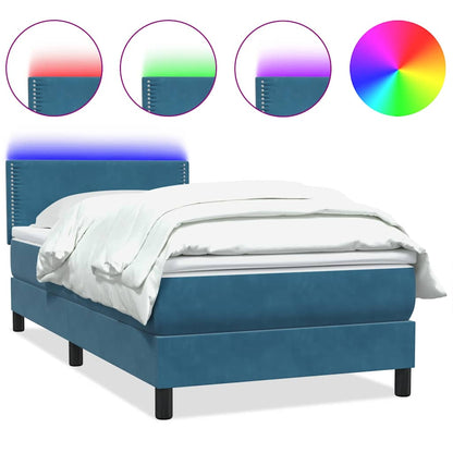 Letto A Molle Con Materasso E Led Blu Scuro 100X220 Cm In Velluto Verde Scuro