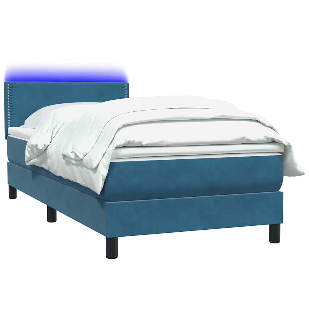 Letto A Molle Con Materasso E Led Blu Scuro 100X220 Cm In Velluto Verde Scuro