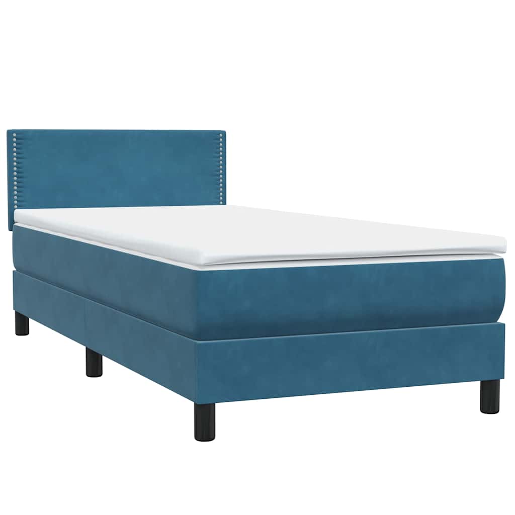 Letto A Molle Con Materasso E Led Blu Scuro 100X220 Cm In Velluto Verde Scuro