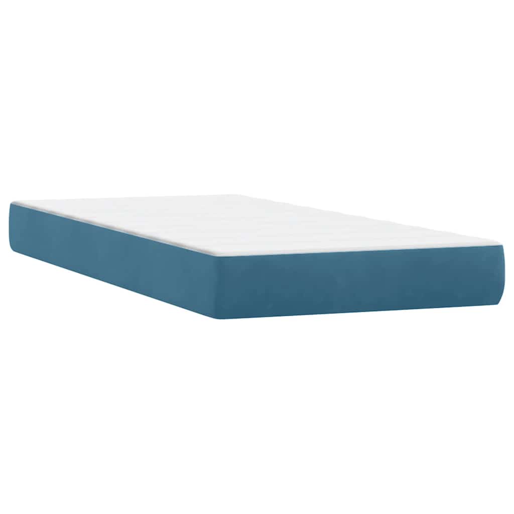 Letto A Molle Con Materasso E Led Blu Scuro 100X220 Cm In Velluto Verde Scuro