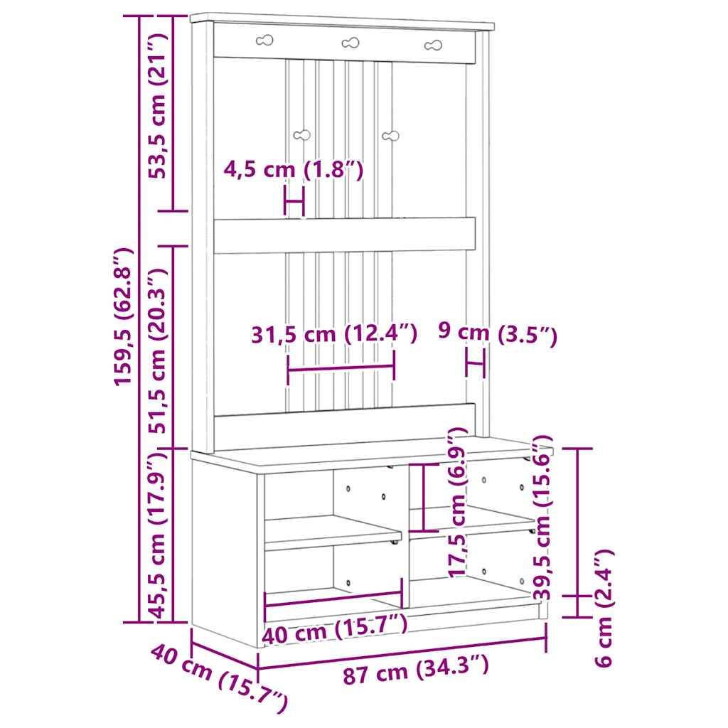 Albero Da Ingresso Sandnes 87X40X159,5 Cm In Legno Di Pino