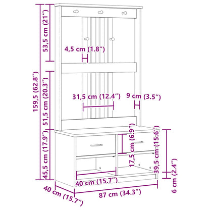 Albero Da Ingresso Sandnes 87X40X159,5 Cm In Legno Di Pino