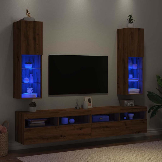 Mobili Tv Con Luci Led 2 Pz 30,5X30X102 Cm