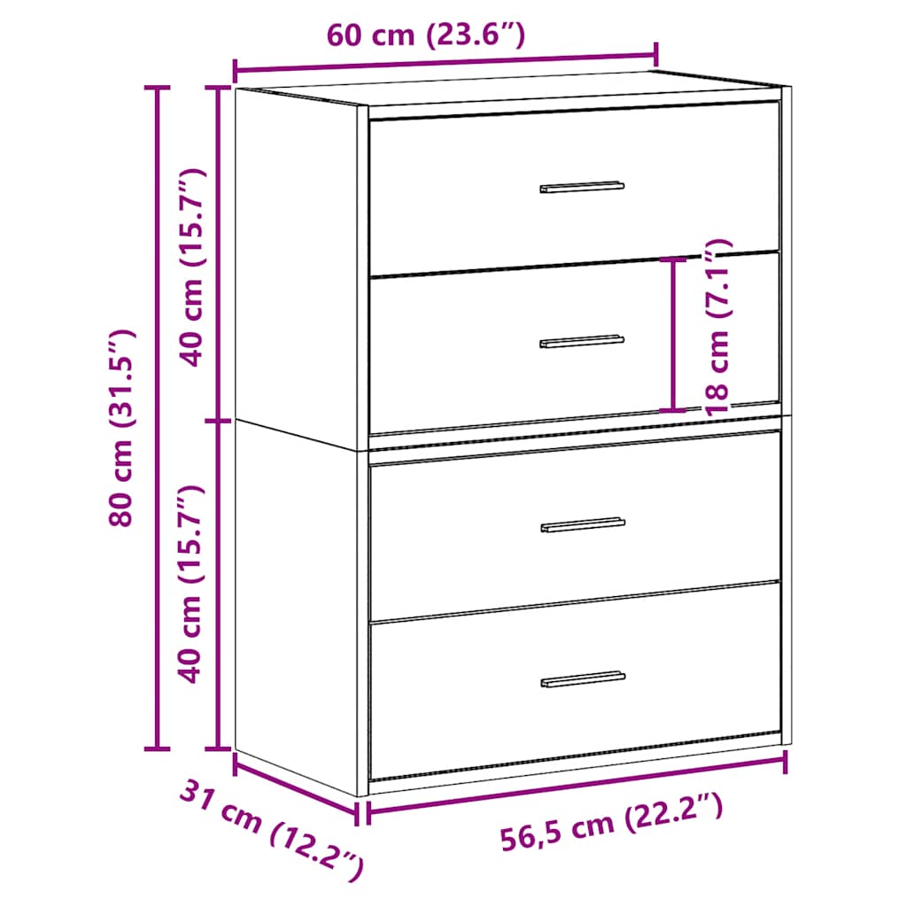 Armadi Con 2 Cassetti 2 Pz 60X31X40 Cm Truciolato