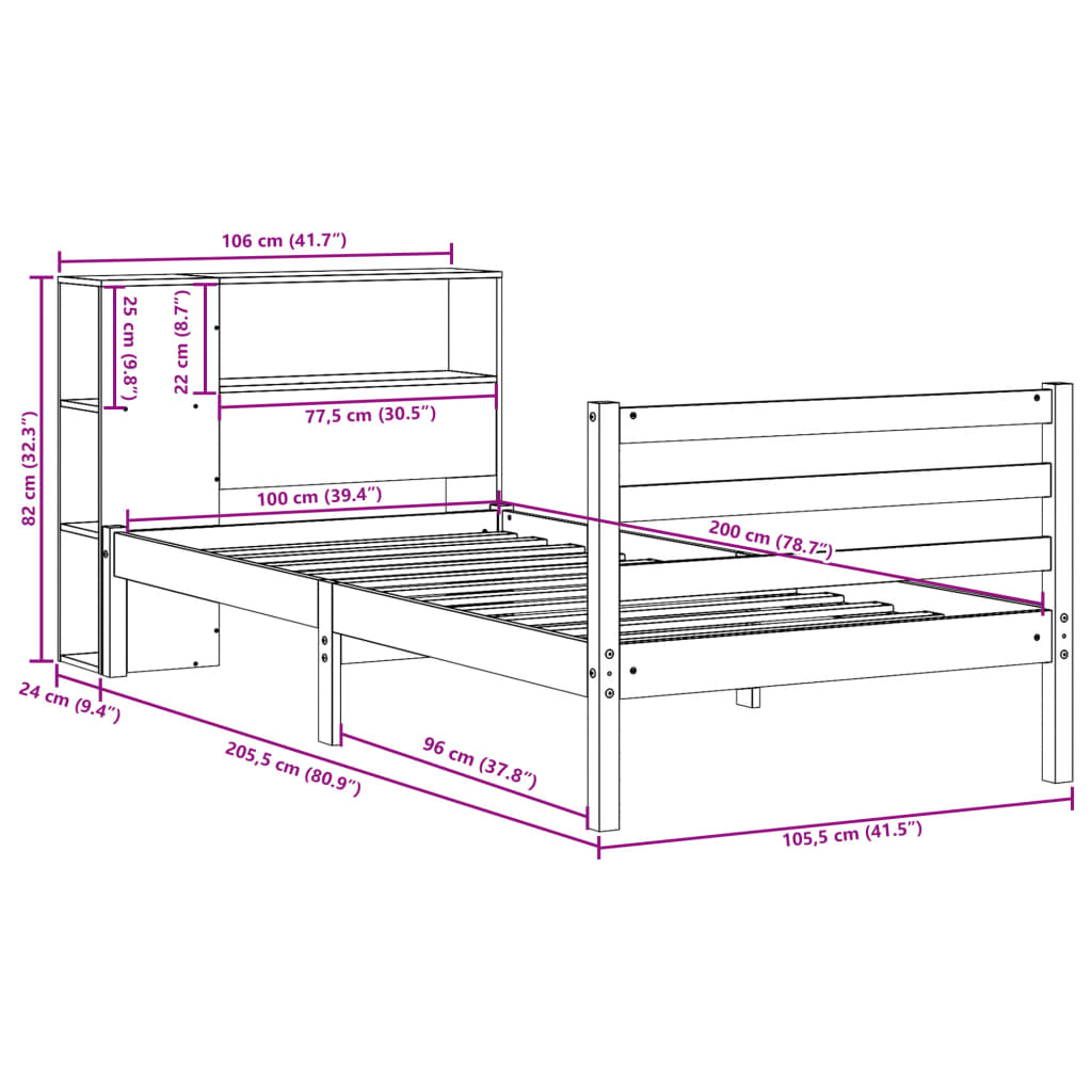 Letto Libreria Senza Materasso Marrone Cera 100X200 Cm Legno