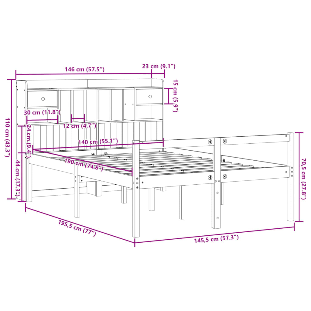 Letto Libreria Senza Materasso Legno Di Pino