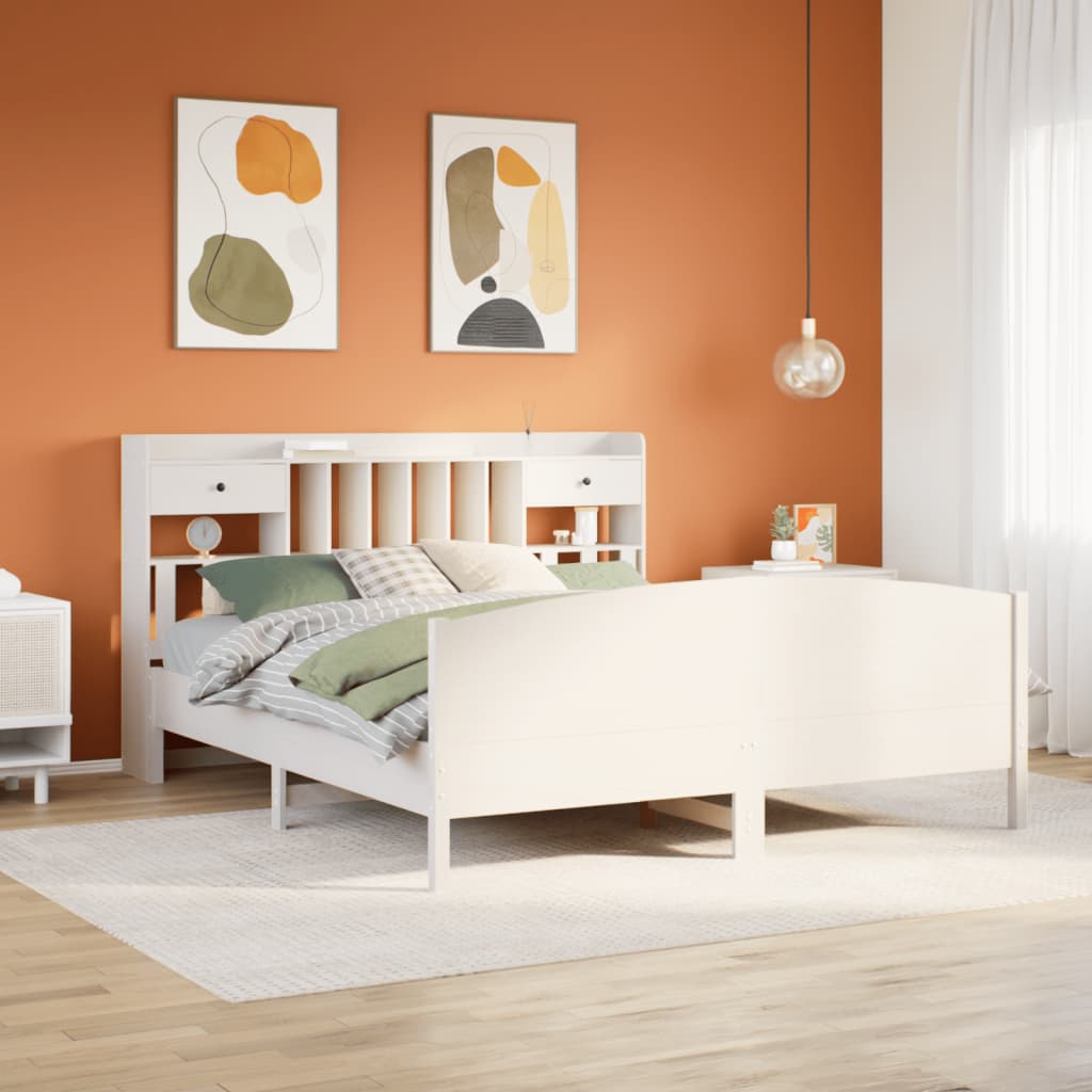 Letto Libreria Senza Materasso Legno Massello Pino