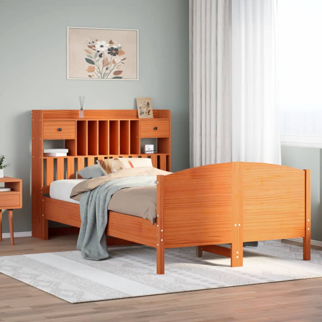 Letto Libreria Senza Materasso Legno Massello Pino