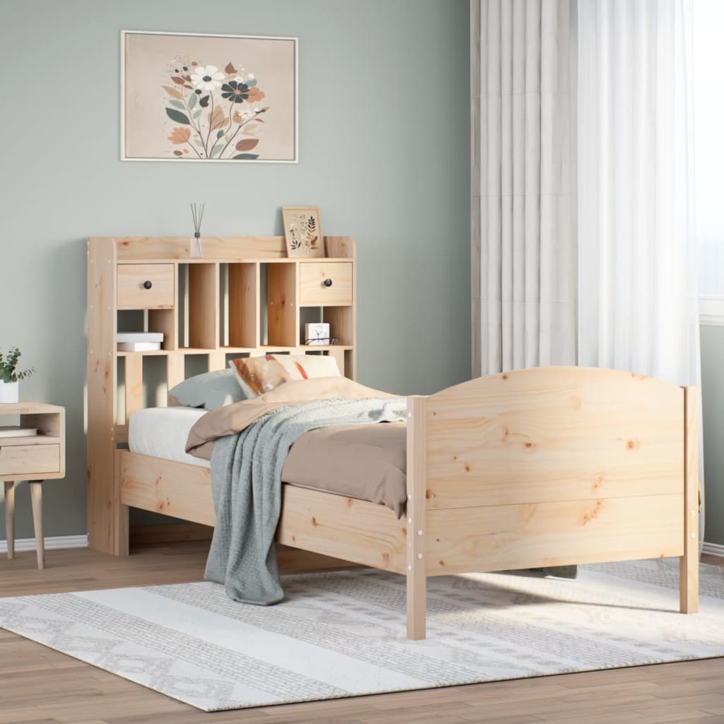Letto Libreria Senza Materasso Legno Massello Pino