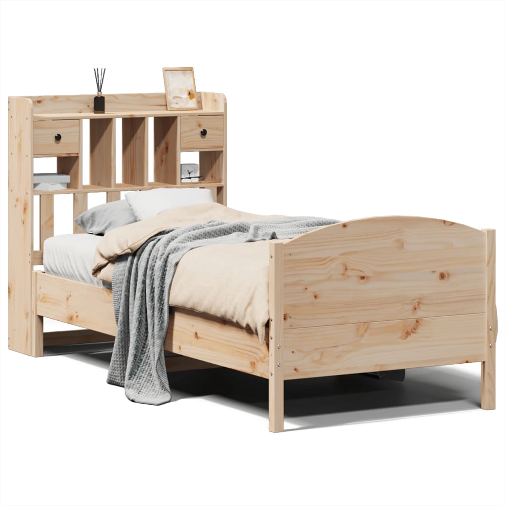 Letto Libreria Senza Materasso Legno Massello Pino