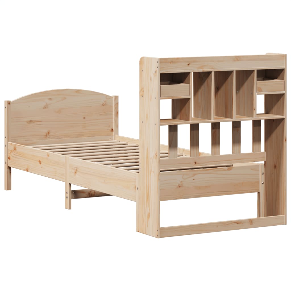 Letto Libreria Senza Materasso Legno Massello Pino