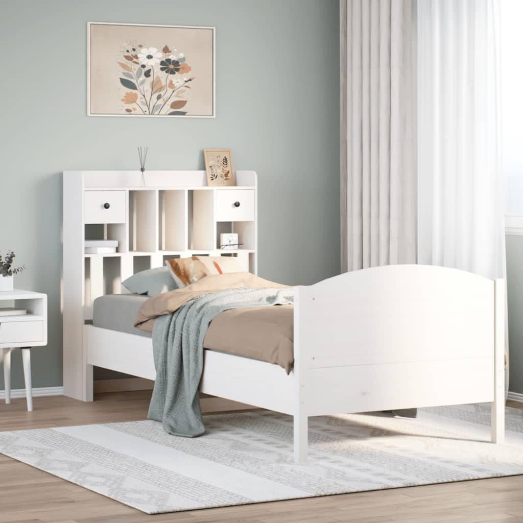 Letto Libreria Senza Materasso Legno Massello Pino