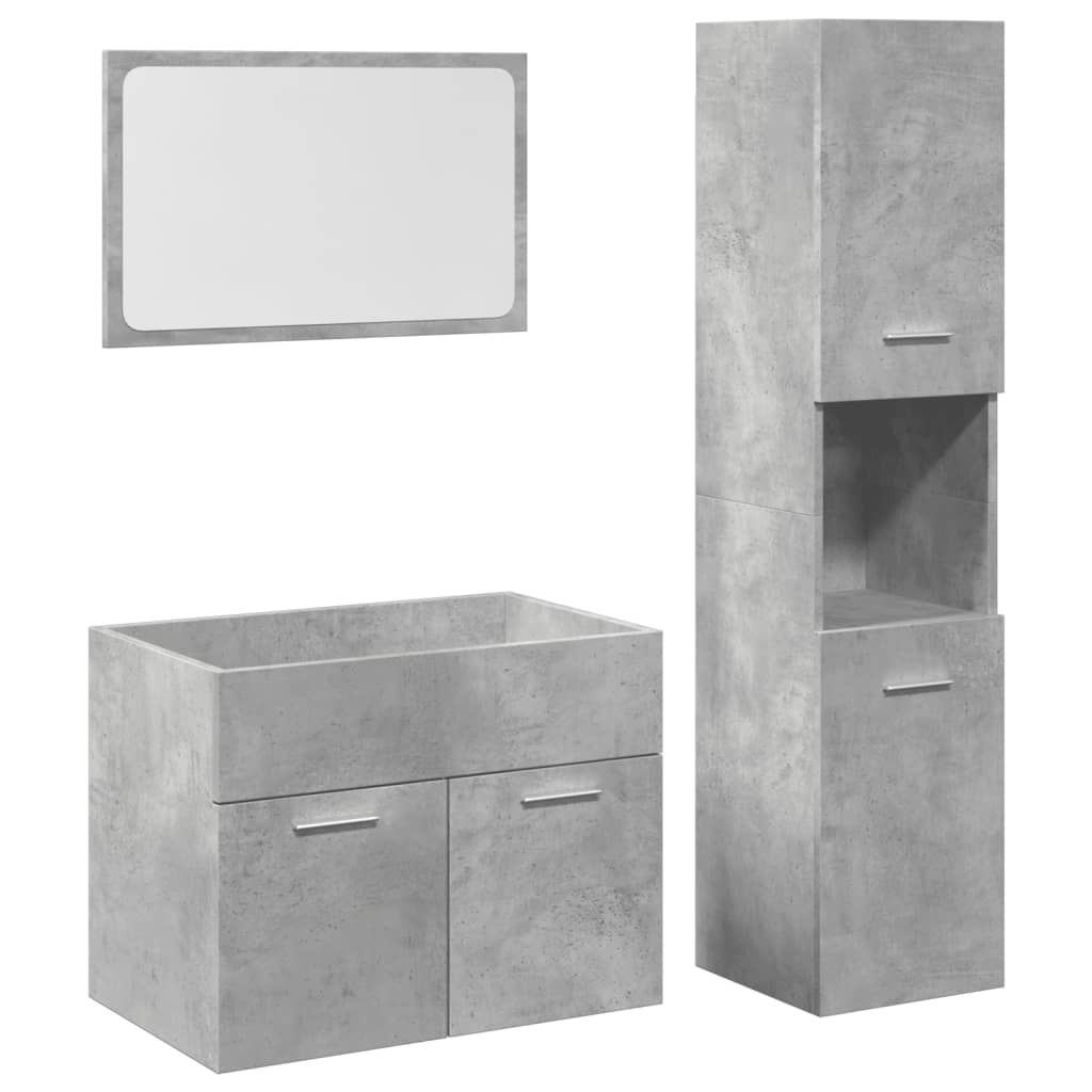 Set Mobili Da Bagno 3 Pz In Legno Multistrato Grigio Cemento