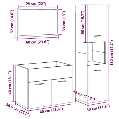 Set Mobili Da Bagno 3 Pz In Legno Multistrato Grigio Cemento