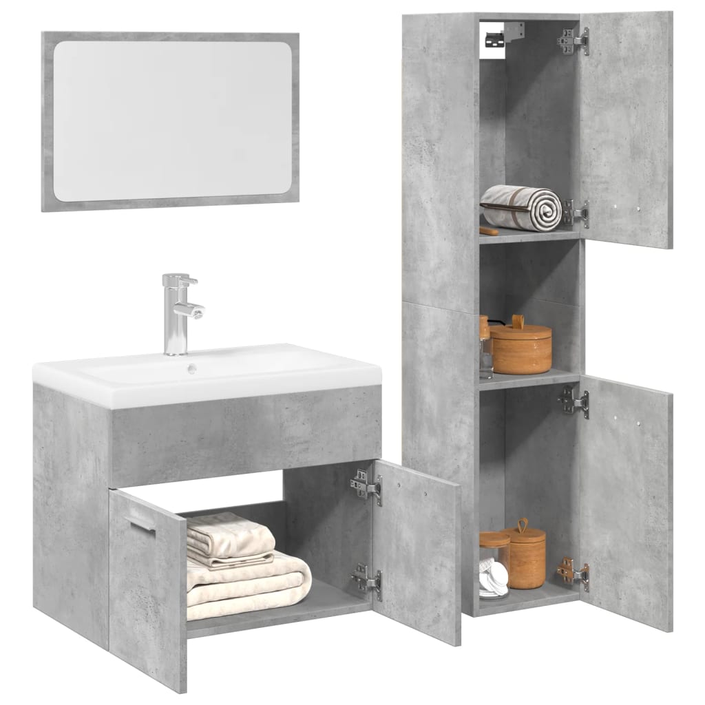 Set Mobili Da Bagno 3 Pz In Legno Multistrato Grigio Cemento