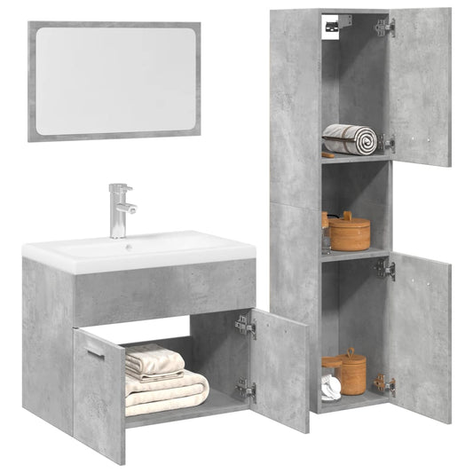 Set Mobili Da Bagno 3 Pz In Legno Multistrato Grigio Cemento