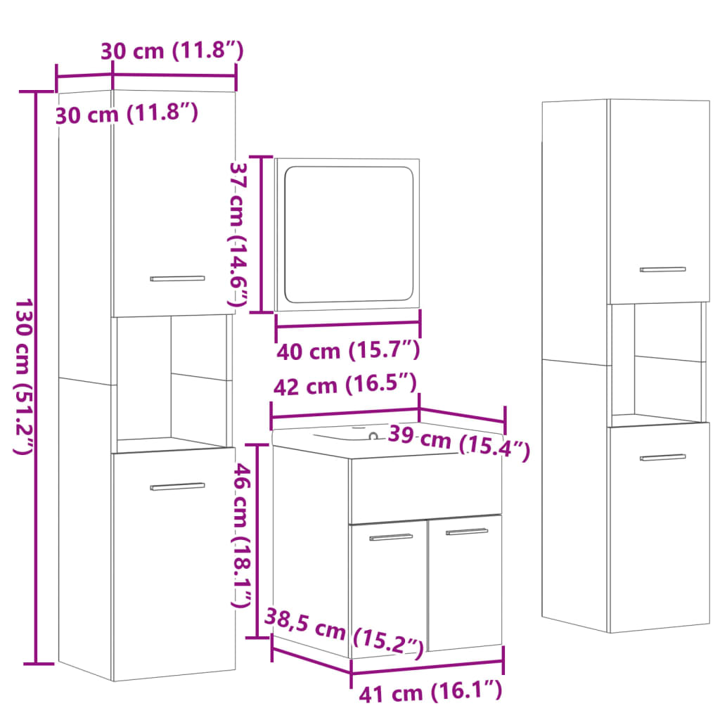 Set Mobili Da Bagno 5 Pz In Legno Multistrato Grigio Cemento