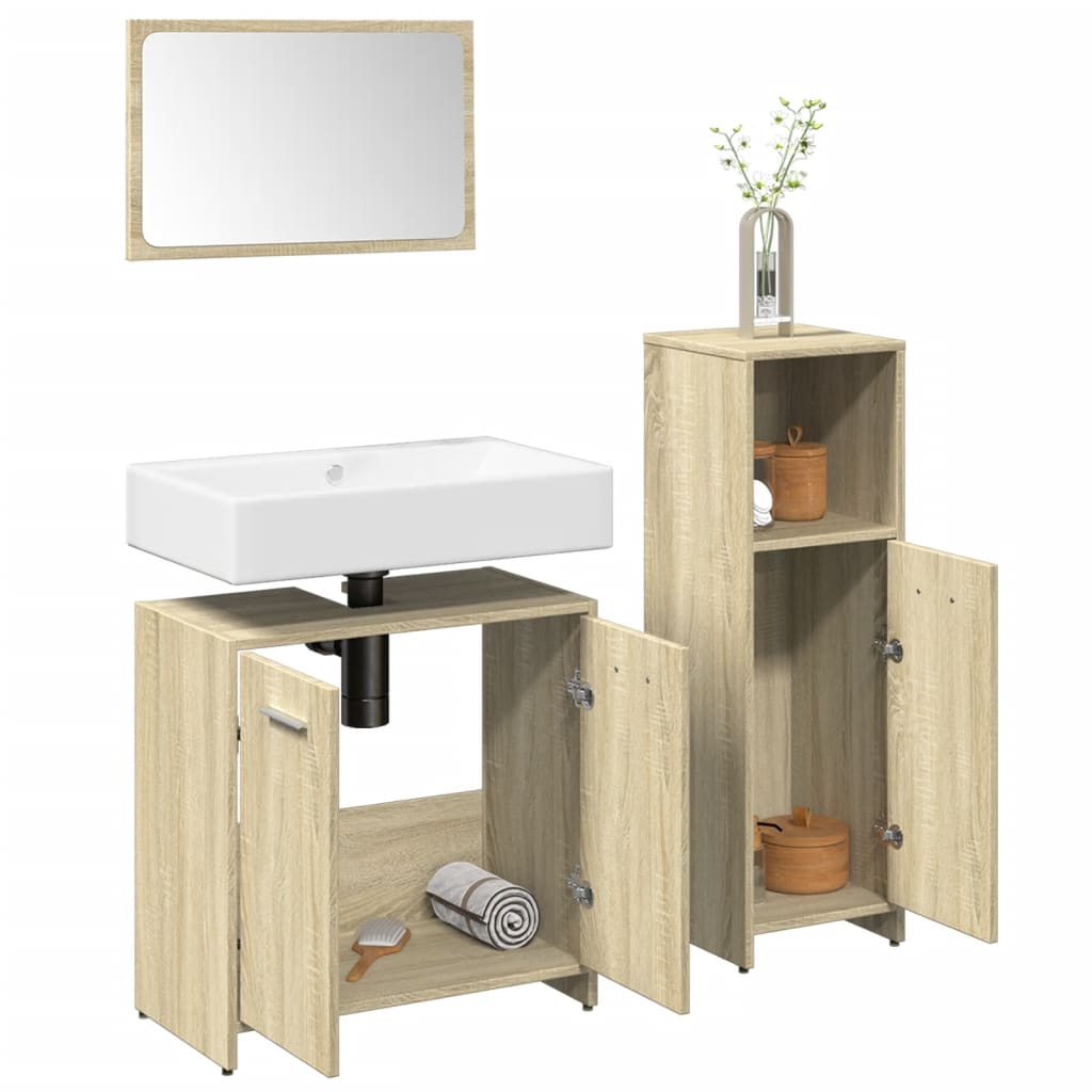 Set Mobili Da Bagno 3 Pz Legno Multistrato