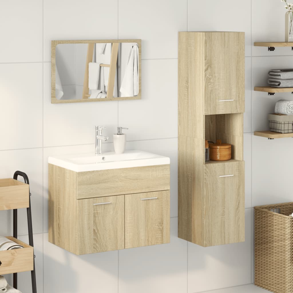Set Mobili Da Bagno 3 Pz In Legno Multistrato Rovere Sonoma
