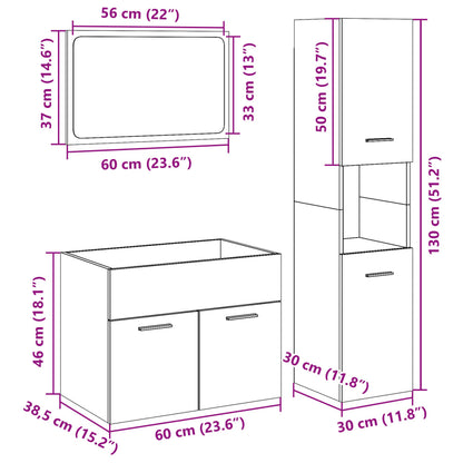 Set Mobili Da Bagno 3 Pz In Legno Multistrato Rovere Sonoma