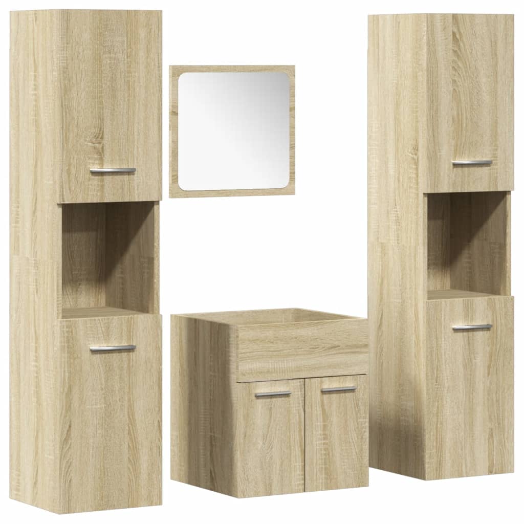 Set Mobili Da Bagno 4 Pz In Legno Multistrato Rovere Sonoma