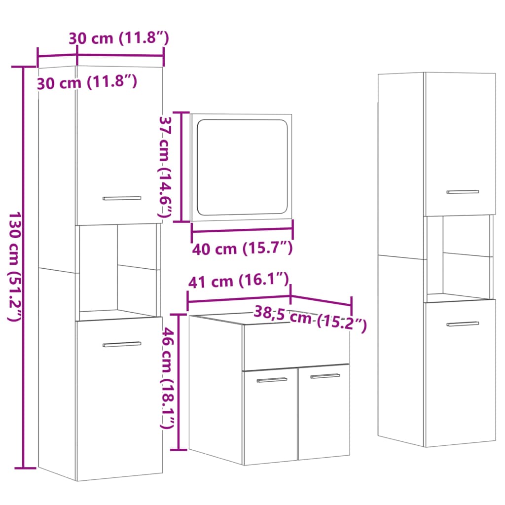 Set Mobili Da Bagno 4 Pz In Legno Multistrato Rovere Sonoma